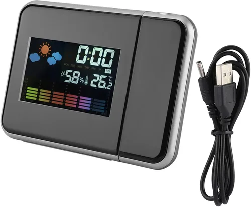 Miniatura 6 de Akozon Reloj despertador de proyección Digital LED Pronóstico del tiempo Calendario Pantalla Reloj despertador Temperatura Humedad Monitor Medidor