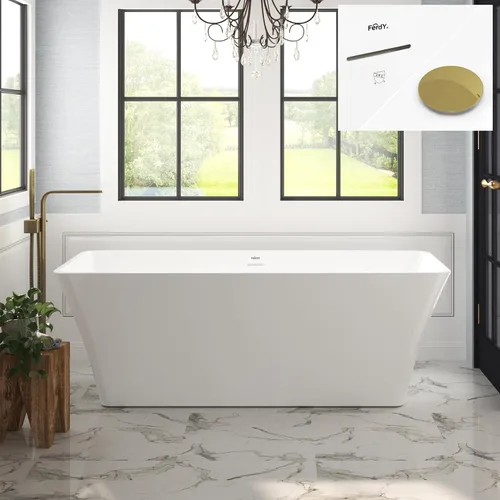 Miniatura 17 de FerdY Maui Bañera Independiente de 67" Elegante Bañera de Remojo Independiente, Blanco Brillante, Certificado cUPC, Conjunto de Drenaje y Drenaje