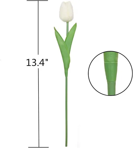 Miniatura 3 de Tulipanes falsos de PU de tacto real, flores artificiales, 10 piezas, arreglo floral, ramo para decoración de hogar, oficina, boda (blanco)