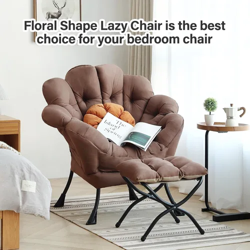 Miniatura 6 de Furlide - Silla perezosa con otomana, silla de lectura moderna floral con reposapiés plegable, sillas de acento para salón, cómodas sillas grandes