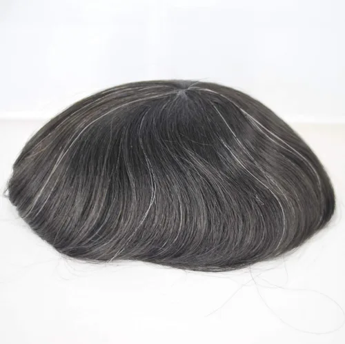 Miniatura 2 de Peluca de cabello humano natural para hombre, color negro, mezcla de gris, 1B10