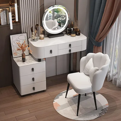 Miniatura 13 de Escritorio de tocador con espejo iluminado, mesa de tocador de maquillaje con luces, 3 modos de iluminación de color, brillo ajustable, mesa