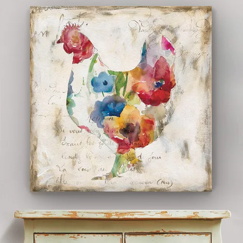 Miniatura 3 de Renditions Gallery Arte moderno de gallina con flores sobre lienzo estirado para decoración de pared
