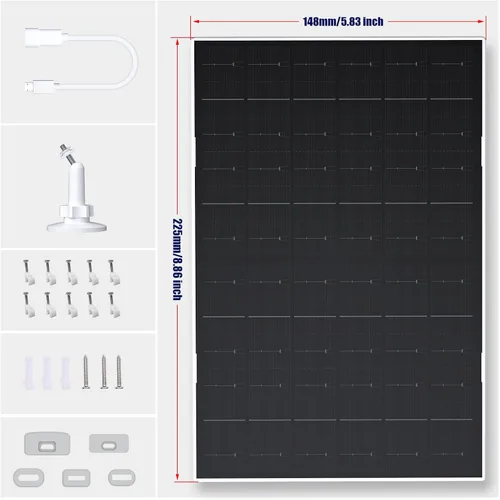 Miniatura 7 de Zivif Panel solar de 7 W compatible con Eufycam 2C/2C Pro/2/2 Pro/E20/E40/E, cargador solar USB con puerto USB-C, con conector micro USB y enchufe