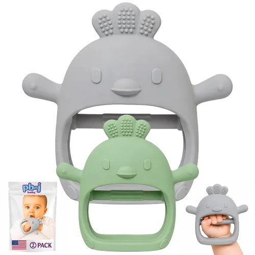 Miniatura 9 de PBnJ baby Paquete de 2 juguetes de dentición para bebés de 0 a 6 a 12 meses, guantes de dentición de silicona de grado alimenticio, sin caída