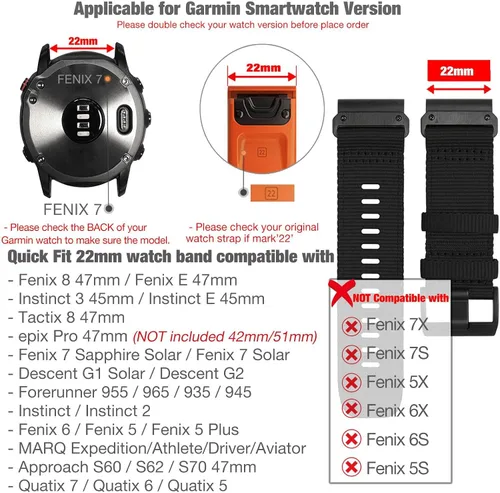 Miniatura 2 de Abanen Correas de reloj de nailon de 0.866 pulgadas de ajuste rápido mejoradas para Garmin Fenix 8 de 1.772 pulgadas / Fenix 7 / epix Pro 1.772