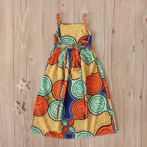 Miniatura 4 de Vestido de princesa africana Dashiki con tirantes 3D para niñas y niñas pequeñas (naranja, 6-7 años)