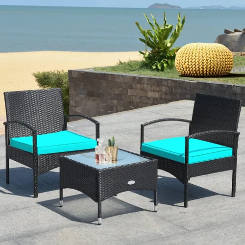 Miniatura 3 de Tangkula Juego de muebles de ratán de mimbre para patio, silla de ratán con mesa auxiliar, juegos de conversación de alta carga para patio, jardín