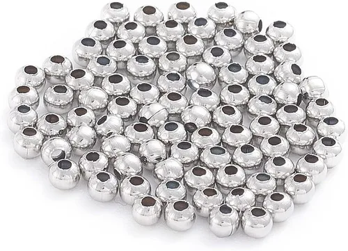 Miniatura 5 de Beadthoven - 500 cuentas redondas de acero inoxidable de 0.079 pulgadas (0.079 in), cuentas de metal redondas lisas doradas, espaciadores, bolas