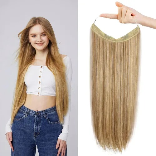 Miniatura 38 de REECHO - Extensiones de cabello con alambre invisible y con cintillo transparente, tamaño ajustable, clips seguros extraíbles, cabello lacio, diseño