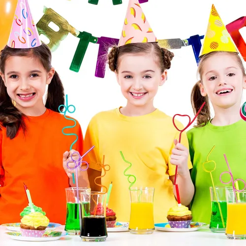 Miniatura 4 de Pajitas locas para niños, 40 popotes reutilizables y tontos, formas y colores surtidos, pajitas de plástico para suministros de fiesta de Navidad