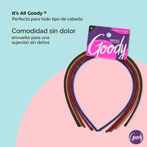 Miniatura 4 de Goody Ouchless - Diademas para la cabeza, 5 unidades, colores surtidos, elegantes y ligeras, delgadas, de tela sin daños para mujeres y hombres