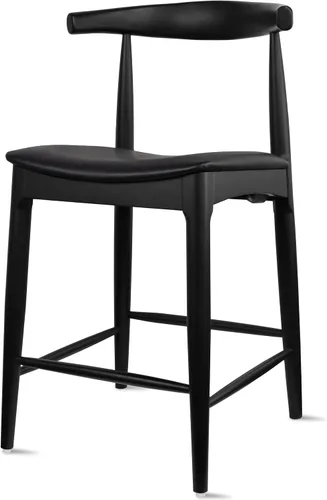 Miniatura 5 de 2xhome Taburete de bar de altura de mostrador con codo, marco de madera, taburetes de bar con respaldos abiertos, cojín de cuero PU oscuro, negro