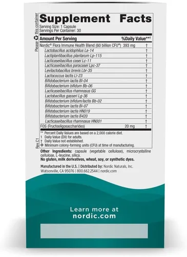 Miniatura 2 de Nordic Naturals Nordic Flora Probiotic Immune Health, 30 cápsulas, 15 cepas probióticas para apoyo a la salud inmunológica y digestiva, vegano, 30