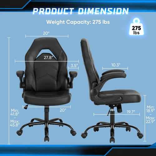 Miniatura 3 de OLIXIS Silla de escritorio para juegos de computadora, videojuego ergonómico con cómodo soporte lumbar y reposacabezas, piel sintética con brazos