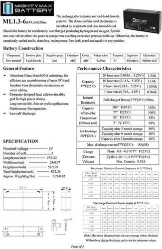 Miniatura 6 de Mighty Max Battery Reemplazo de 6V 1.3Ah para batería WKA6-1.3F