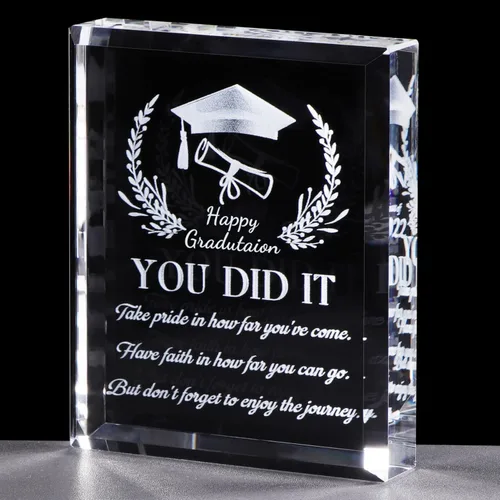 YWHL Regalos de graduación para él o ella, regalos inspiradores para graduados de la clase de 2025, recuerdo de graduación de cristal grabado con