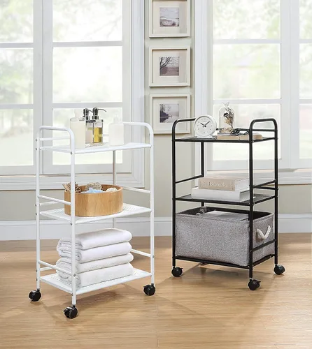 Miniatura 5 de SunnyPoint Carrito utilitario con ruedas de 3 niveles, organizador de almacenamiento de metal con ruedas, carrito de cocina móvil, organizador