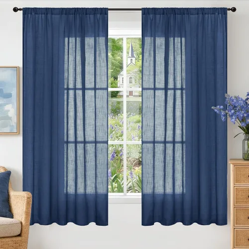 Miniatura 64 de BGment Cortinas de lino café de 30 pulgadas de largo para ventana pequeña, cortinas de media ventana beige semitransparentes ligeras con bolsillo