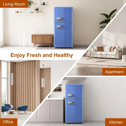 Miniatura 8 de Mini refrigerador retro con congelador de 3.5 pies cúbicos, refrigerador pequeño con termostato ajustable de 7 niveles, refrigerador compacto
