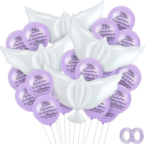 Miniatura 7 de Skylety 36 globos conmemorativos con 4 globos de paloma de la paz para liberar en recuerdo del cielo, decoraciones de helio para funerales, Negro