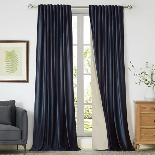 Miniatura 15 de Cortinas opacas de terciopelo dorado de 108 pulgadas para sala de estar, totalmente opacas, elegantes, 2 paneles con pestaña trasera, aislamiento