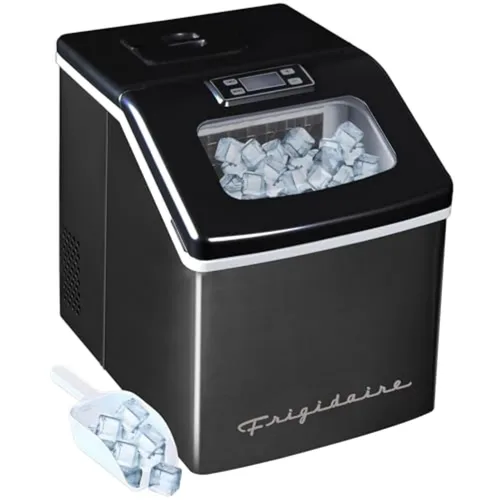 Frigidaire Máquina de hielo EFIC452, máquina de hielo de acero inoxidable para encimera con ventana transparente, máquina de cubitos de hielo