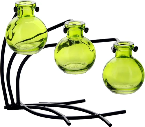 Miniatura 7 de Couronne Company M504-200-09 Casablanca Tres jarrones de vidrio reciclado y soporte de metal, 7 1/2", aguamarina, 1 pieza