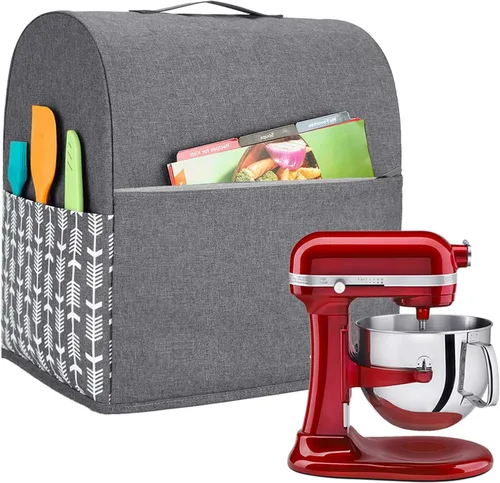 Yarwo Funda para batidora de pie compatible con mezclador KitchenAid de 6 a 8 cuartos de galón, cubierta protectora contra el polvo con mango Gris