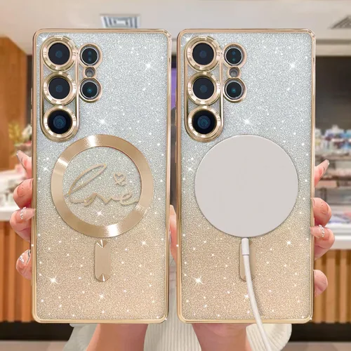 Miniatura 257 de ZONRW - Funda para Samsung Galaxy S22 Ultra magnética, para mujeres y niñas, cubierta trasera suave, lujosa, con corazón de amor, bling, degradado