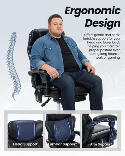Miniatura 6 de Silla de oficina de masaje de 500 libras con reposapiés, 6 puntos de vibración y calor, sillas de escritorio de oficina en casa, silla de oficina