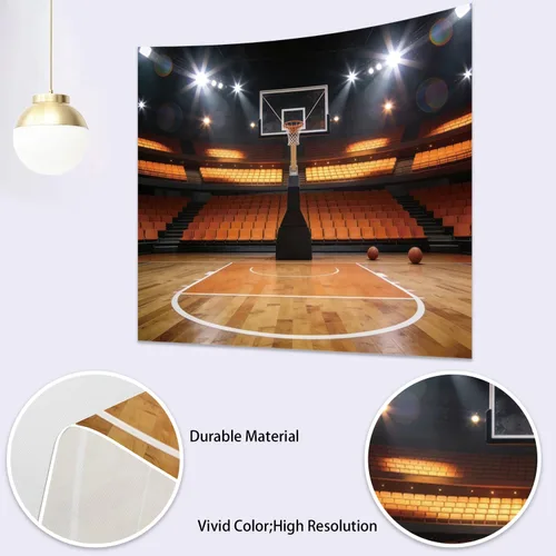 Miniatura 3 de Telón de fondo de baloncesto para decoración de fiesta de baloncesto, pancarta de 5 x 3 pies, foco de estadio, fotografía, telón de fondo
