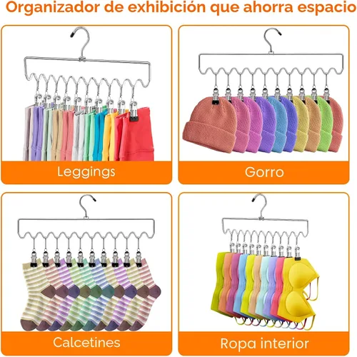 Miniatura 4 de Perchas para pantalones que ahorran espacio con clips, organizadores de armario y almacenamiento, 20 clips de goma antideslizantes, organizador