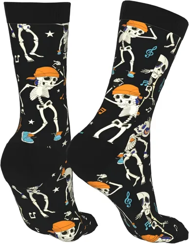 Miniatura 7 de Calcetines de compresión para mujer, Halloween Calabaza Bat Star Funny Crazy Calcetines para hombre Novedad Crew Calcetines Regalo, Esqueleto