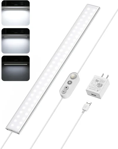Miniatura 13 de ASOKO Iluminación LED para debajo del gabinete, barra de tira de luz de 12 pulgadas, luz blanca fría 6000 K regulable con enchufe USB, pequeña
