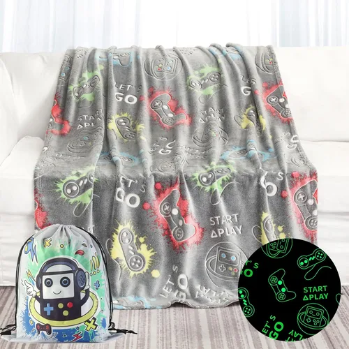 LIFEYJ Manta con Control de Juego que Brilla en la Oscuridad para Niños, Manta Suave para Niños de 3, 4, 5, 6, 7, 8, 9, 10 Años, Regalos para Niños,