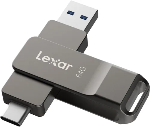 Lexar D40E 64GB Unidad de Salto Dual USB 3.2 Gen 1 Tipo-C, Unidad USB-C de Flash con Carcasa Metálica y Diseño Giratoria (Gris Titanio)