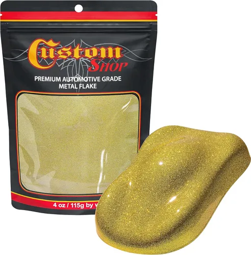 Custom Shop - Purpurina metálica para pintura automotriz, oro brillante, 4 oz, micro escamas de metal de 0.004" para pintura de automóviles, aditivo