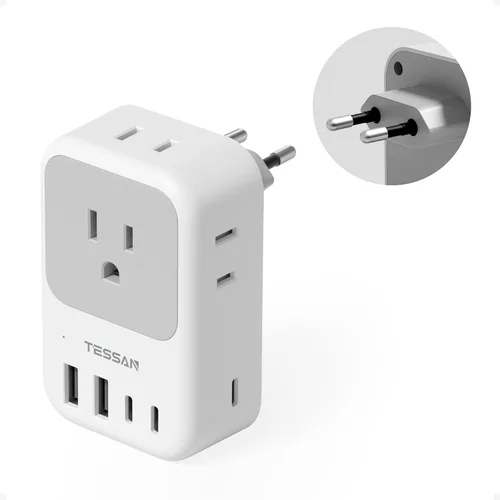 Miniatura 18 de Adaptador de enchufe de viaje europeo USB C, adaptador de enchufe internacional TESSAN con 4 salidas de CA, 3 puertos de carga USB, adaptador