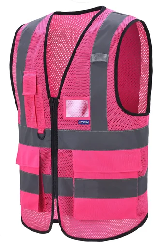 Miniatura 6 de A-SAFETY Chaleco reflectante de seguridad de malla de alta visibilidad con bolsillos y cremallera, chaleco de trabajo Hi Viz para hombres y mujeres
