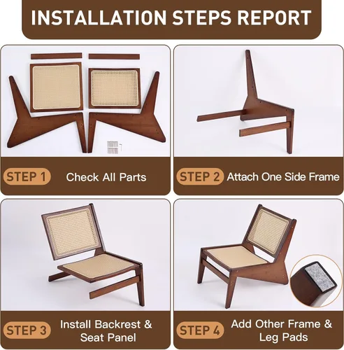 Miniatura 8 de Welnow Silla decorativa de ratán de mediados de siglo, silla de salón de madera de bambú con respaldo de caña tejida, sillón bajo para sala