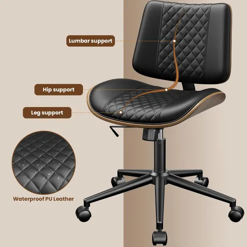 Miniatura 5 de YaFiti Silla de oficina sin brazos, silla de escritorio moderna de mediados de siglo con respaldo de madera de nogal y elevación de gas SGS nivel 3