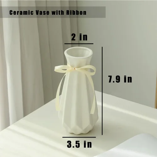 Miniatura 7 de Jarrón de cerámica Origami con cinta, 7.9 pulgadas de alto, diseño artístico florero de flores estilo geométrico para decoración moderna del hogar