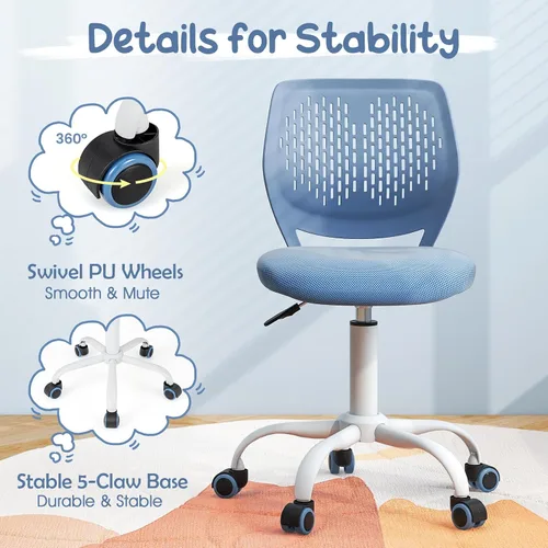 Miniatura 7 de HONEY JOY Silla de escritorio para niños, silla de estudio para niños con altura ajustable, respaldo bajo, silla giratoria de malla rodante, silla