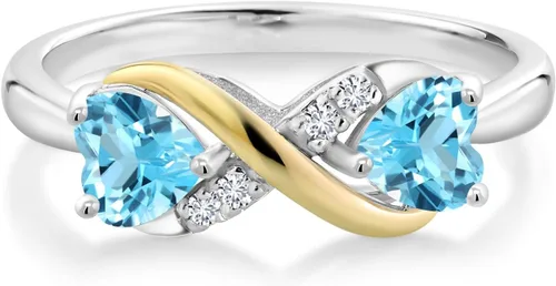 Miniatura 24 de Gemstone Birthstone and Lab Grown Diamond Accents Eternal Love Infinity Ring for Women 925 Silver and 10K Yellow Gold Heart Shape 5MM & Round