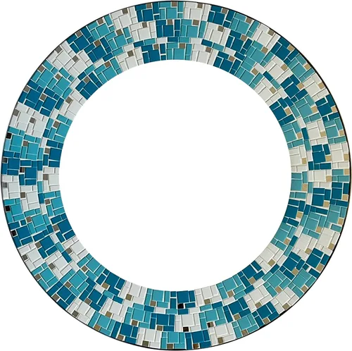 Miniatura 8 de Decoración artística de pared – Espejo de pared decorativo hecho a mano, mosaico azul, blanco y negro, marco de 24 pulgadas, espejo redondo de 15