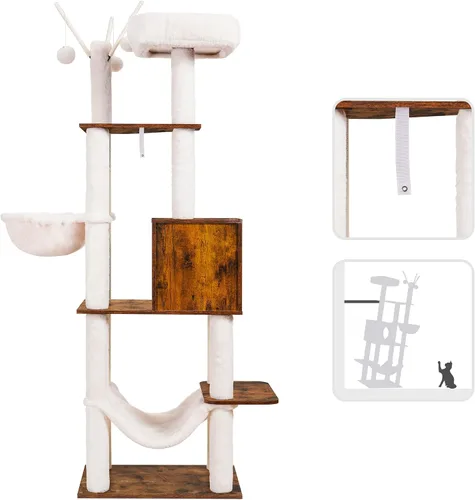 Miniatura 9 de Hey-brother Árbol de madera para gatos, muebles para gatos de 66.1 pulgadas con postes rascadores, torre moderna para gatos con hamacas, juguetes