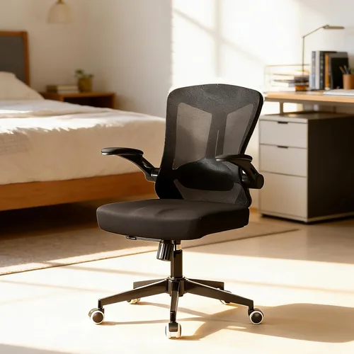 poki Silla de oficina de malla, silla de escritorio de oficina en casa con ruedas, silla de oficina ergonómica con soporte lumbar y reposacabezas