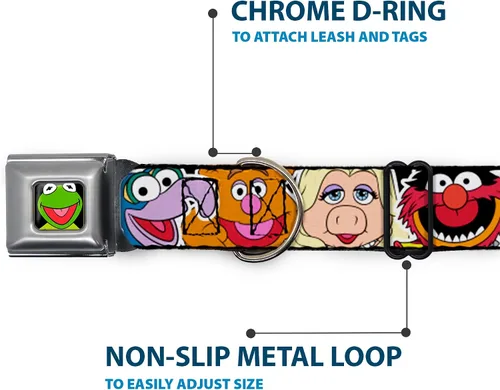 Miniatura 5 de Collar de perro hebilla de cinturón de seguridad Muppets Caras de cerca negro 9 a 15 pulgadas 1.0 pulgadas de ancho