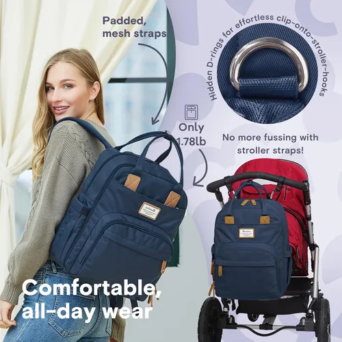 Miniatura 5 de RUVALINO Mochila para Pañales, Paquete de Viaje Multifunción Bolsas de Cambio para Maternidad y Bebé, Gran Capacidad, Impermeable, Azul Pavo Real